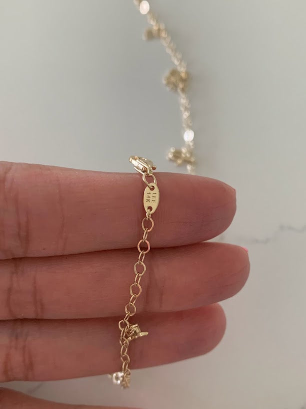 14K Gold Cable Anklet with Pendants, Bee, Key, Star, Turtle, Butterfly,  Fish, Umbrella, Real 14K Gold Anklet, Gold Ankle Bracelet for Women