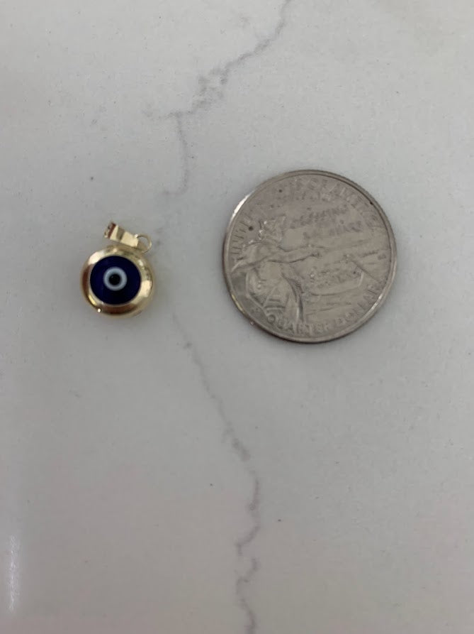 14k Solid Gold Evil Eye Pendant | Gift for her | Evil Eye Protection | 14k Gold Turkish Eye Charm Pendant | 14k Solid Genuine Yellow Gold