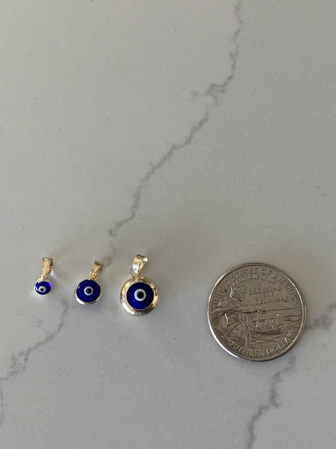 14k Solid Gold Evil Eye Pendant | Gift for her | Evil Eye Protection | 14k Gold Turkish Eye Charm Pendant | 14k Solid Genuine Yellow Gold