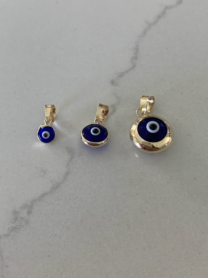 14k Solid Gold Evil Eye Pendant | Gift for her | Evil Eye Protection | 14k Gold Turkish Eye Charm Pendant | 14k Solid Genuine Yellow Gold