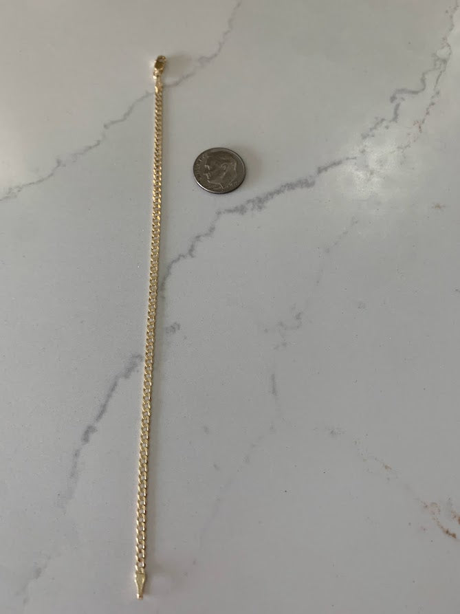 14K Gold Cuban Link Bracelet , 2.7MM Cuban Concave Open Link, 7" Length, Lobster Clasp, Adult Bracelet