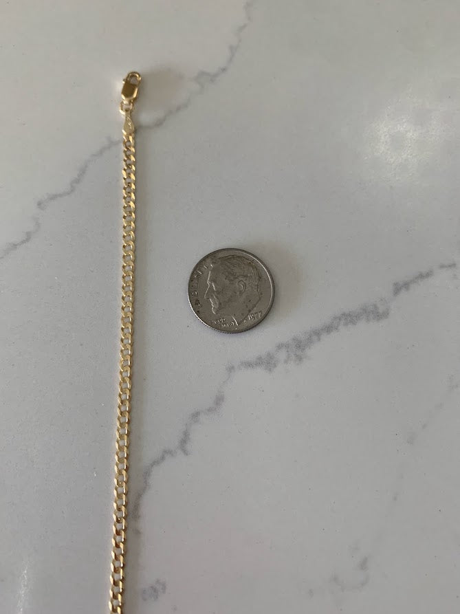 14K Gold Cuban Link Bracelet , 2.7MM Cuban Concave Open Link, 7" Length, Lobster Clasp, Adult Bracelet