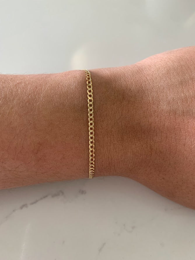 14K Gold Cuban Link Bracelet , 2.7MM Cuban Concave Open Link, 7" Length, Lobster Clasp, Adult Bracelet
