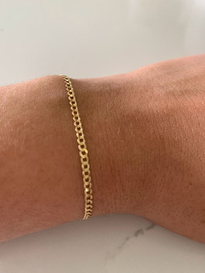 14K Gold Cuban Link Bracelet , 2.7MM Cuban Concave Open Link, 7" Length, Lobster Clasp, Adult Bracelet