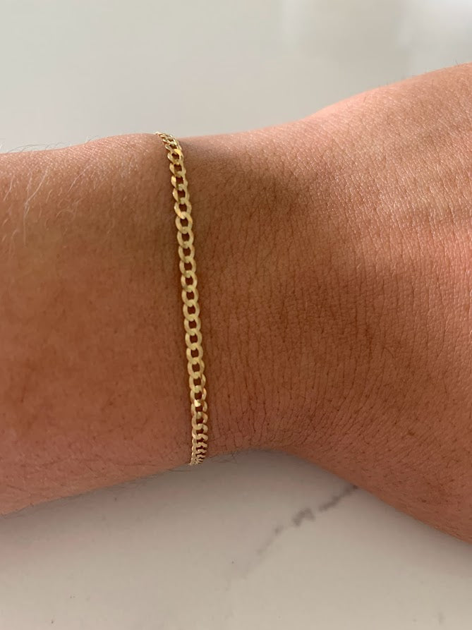 14K Gold Cuban Link Bracelet , 2.7MM Cuban Concave Open Link, 7" Length, Lobster Clasp, Adult Bracelet