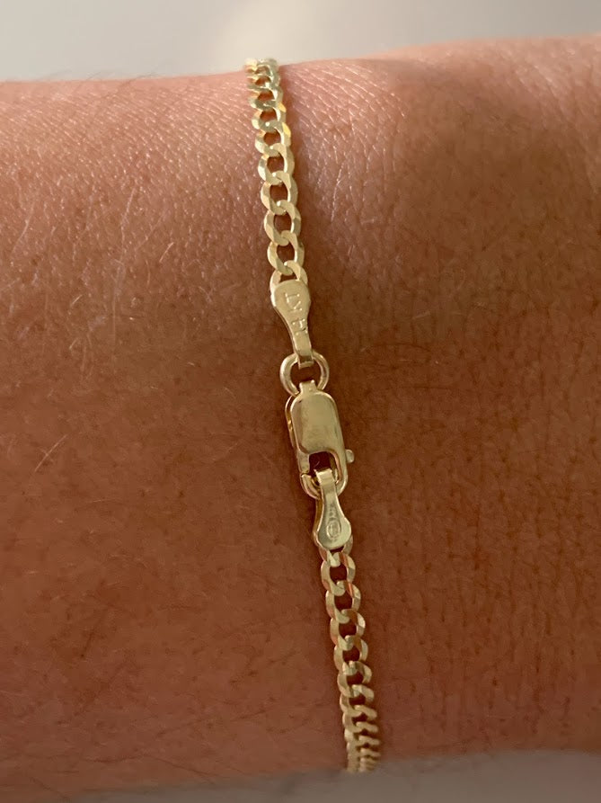 14K Gold Cuban Link Bracelet , 2.7MM Cuban Concave Open Link, 7" Length, Lobster Clasp, Adult Bracelet
