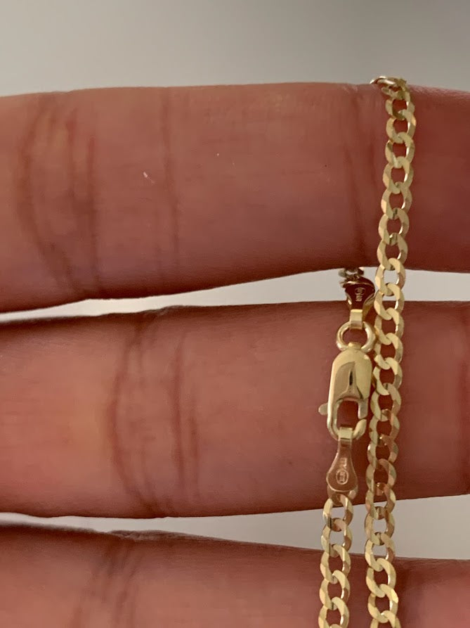 14K Gold Cuban Link Bracelet , 2.7MM Cuban Concave Open Link, 7" Length, Lobster Clasp, Adult Bracelet