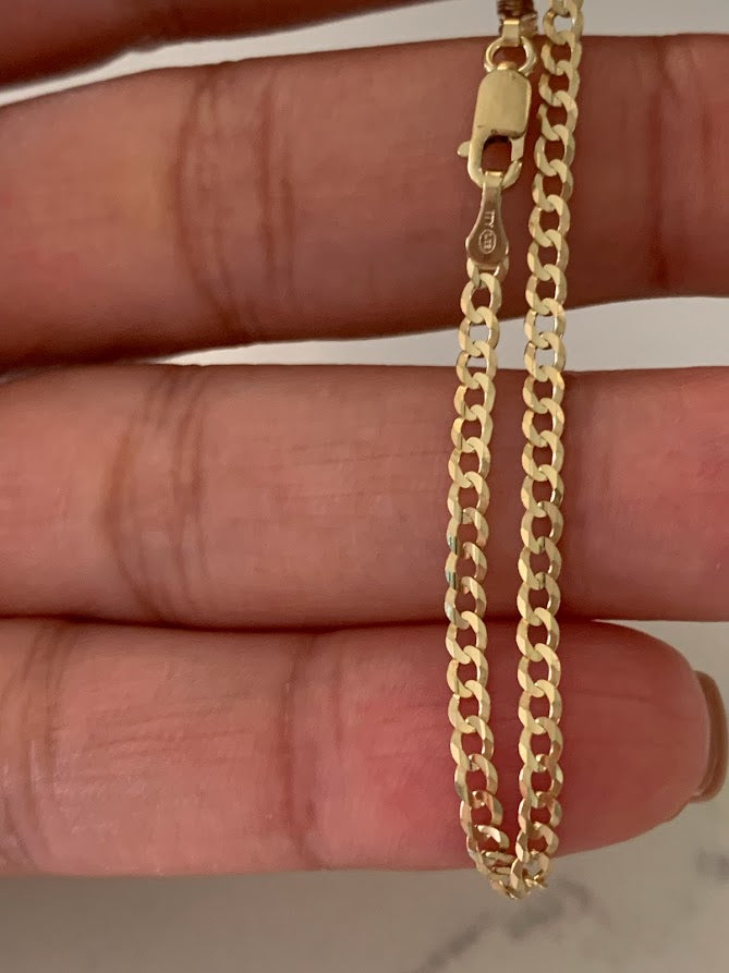 14K Gold Cuban Link Bracelet , 2.7MM Cuban Concave Open Link, 7" Length, Lobster Clasp, Adult Bracelet