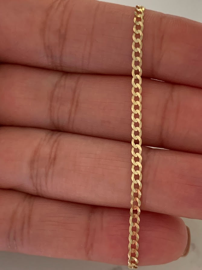 14K Gold Cuban Link Bracelet , 2.7MM Cuban Concave Open Link, 7" Length, Lobster Clasp, Adult Bracelet