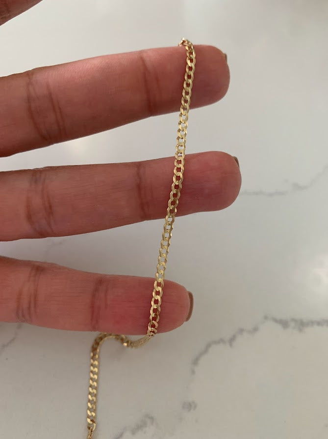 14K Gold Cuban Link Bracelet , 2.7MM Cuban Concave Open Link, 7" Length, Lobster Clasp, Adult Bracelet