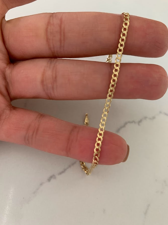 14K Gold Cuban Link Bracelet , 2.7MM Cuban Concave Open Link, 7" Length, Lobster Clasp, Adult Bracelet