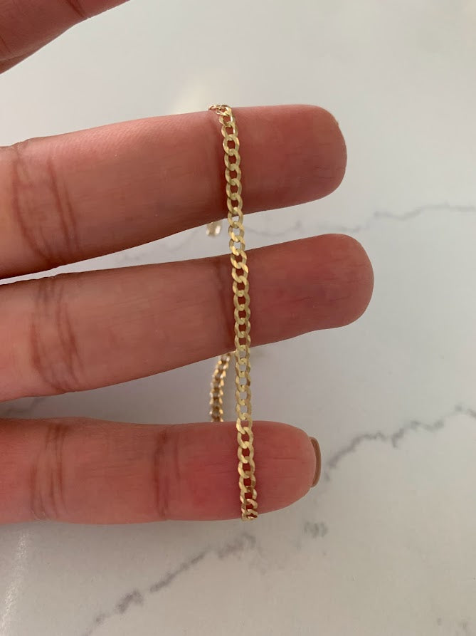 14K Gold Cuban Link Bracelet , 2.7MM Cuban Concave Open Link, 7" Length, Lobster Clasp, Adult Bracelet