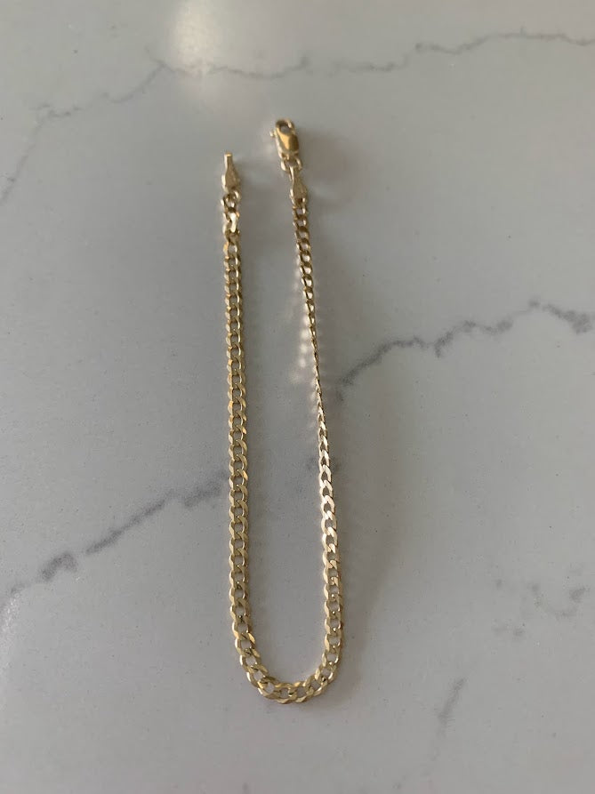 14K Gold Cuban Link Bracelet , 2.7MM Cuban Concave Open Link, 7" Length, Lobster Clasp, Adult Bracelet