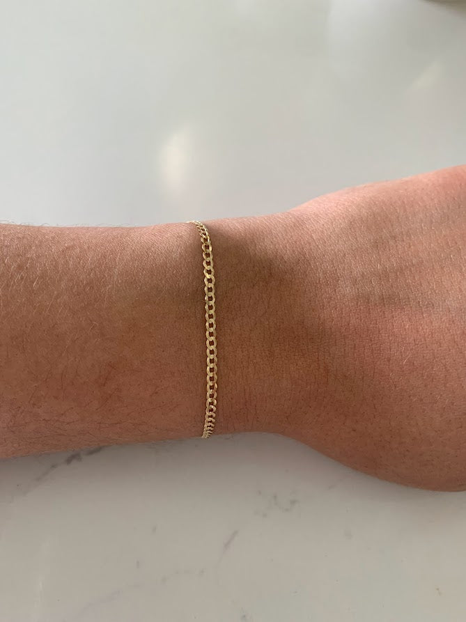 14K Gold Cuban Link Bracelet , 2.7MM Cuban Concave Open Link, 7" Length, Lobster Clasp, Adult Bracelet