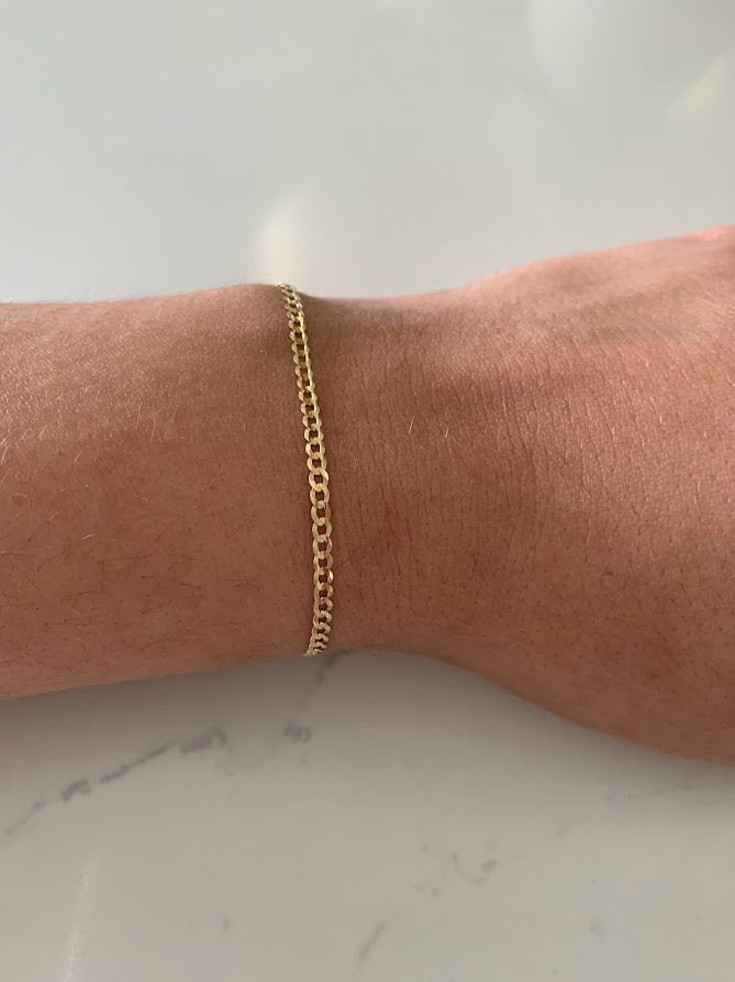 14K Gold Cuban Link Bracelet , 2.7MM Cuban Concave Open Link, 7" Length, Lobster Clasp, Adult Bracelet