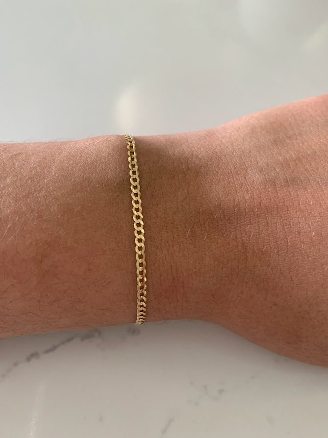 14K Gold Cuban Link Bracelet , 2.7MM Cuban Concave Open Link, 7" Length, Lobster Clasp, Adult Bracelet