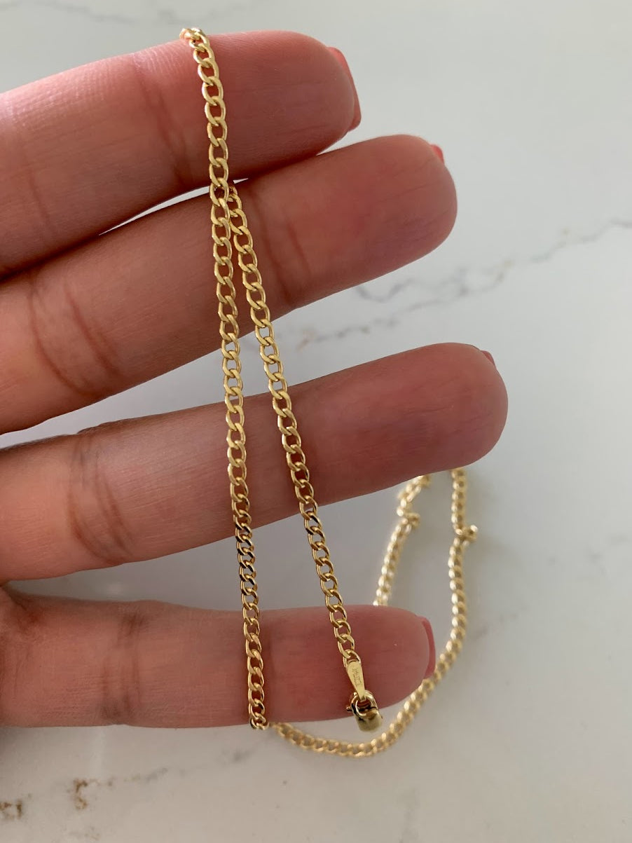 14K Gold 2.3mm Hollow Cuban Chain Link Anklet