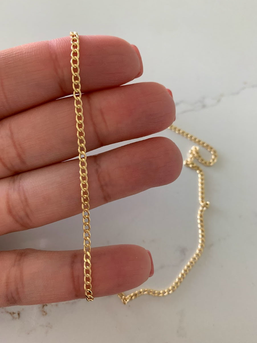 14K Gold 2.3mm Hollow Cuban Chain Link Anklet