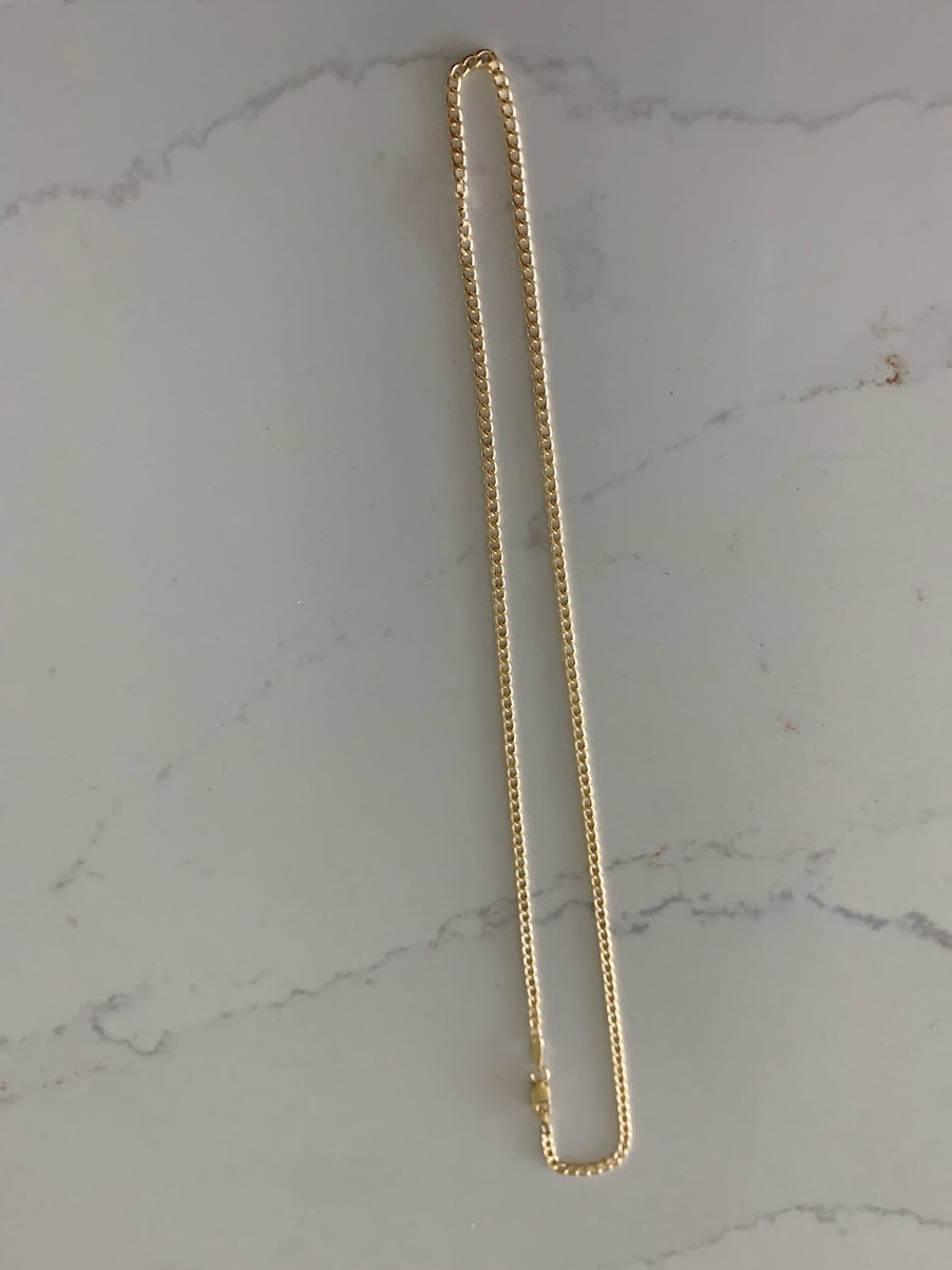 14K Gold 2.3mm Hollow Cuban Chain Link Anklet