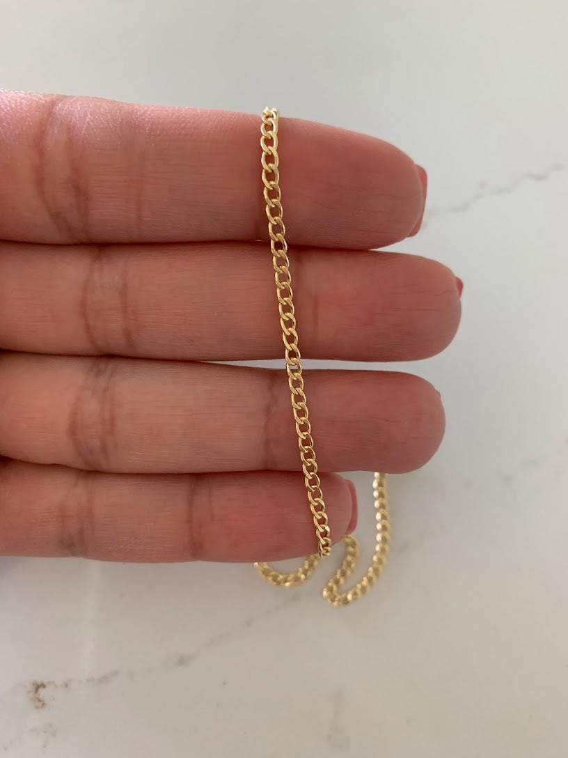 14K Gold 2.3mm Hollow Cuban Chain Link Anklet