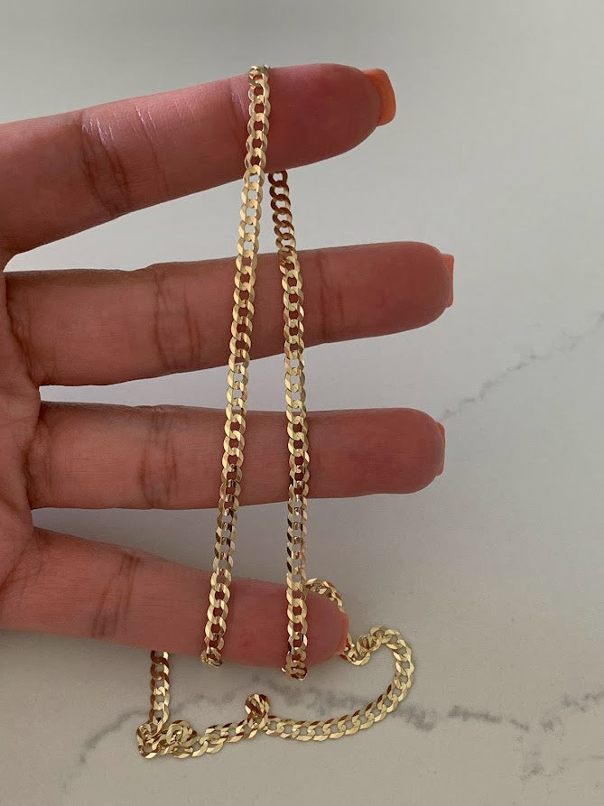 14K Gold 3.6 MM Cuban Concave Open Light Link Chain, SOLID GOLD