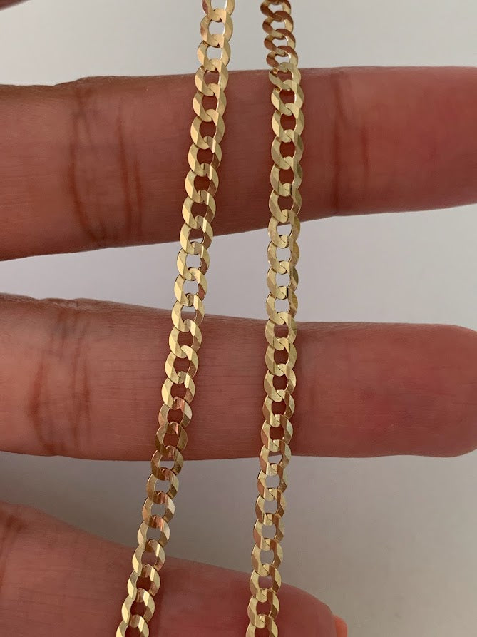 14K Gold 3.6 MM Cuban Concave Open Light Link Chain, SOLID GOLD
