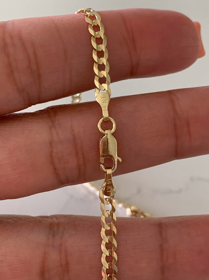 14K Gold 3.6 MM Cuban Concave Open Light Link Chain, SOLID GOLD