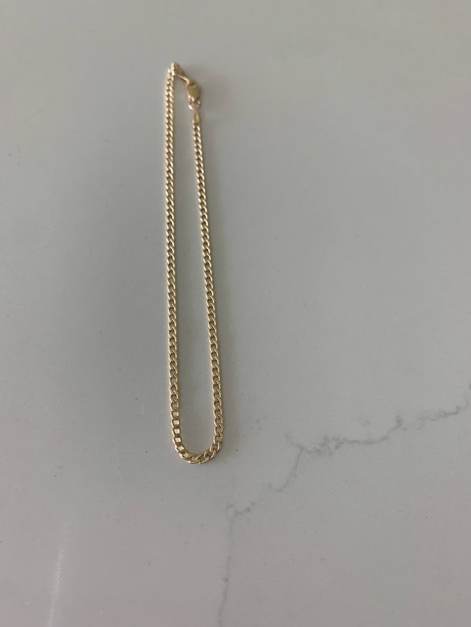 14K Gold 2.3mm Hollow Cuban Chain Link Anklet