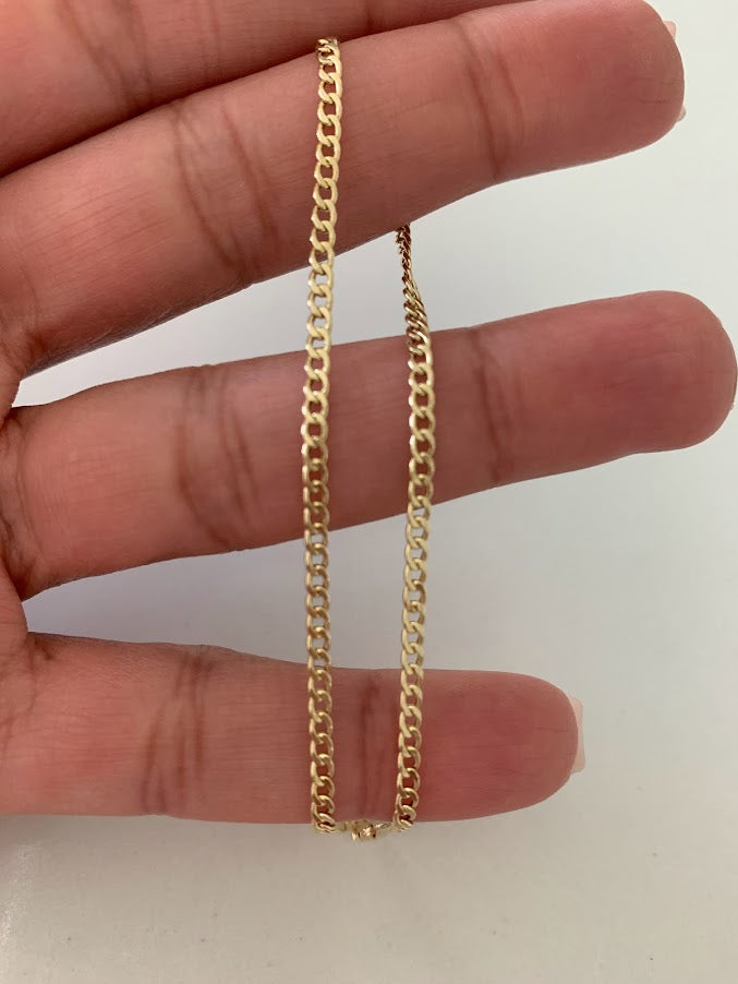 14K Gold 2.3mm Hollow Cuban Chain Link Anklet