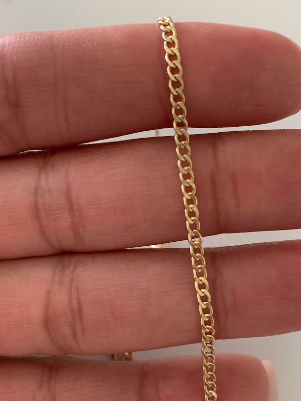 14K Gold 2.3mm Hollow Cuban Chain Link Anklet
