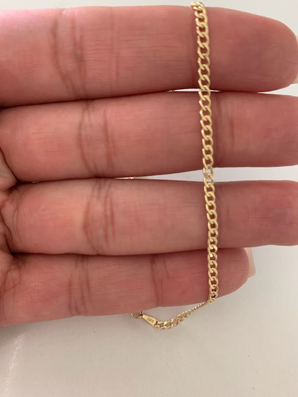 14K Gold 2.3mm Hollow Cuban Chain Link Anklet