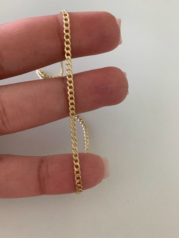 14K Gold 2.3mm Hollow Cuban Chain Link Anklet