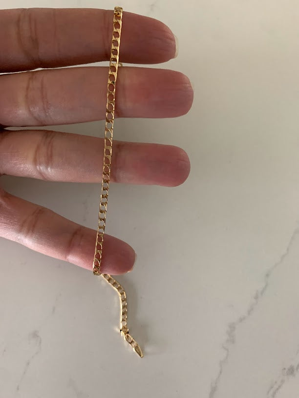 14K Gold 2.6MM Square Curb Link Anklet, Genuine Gold