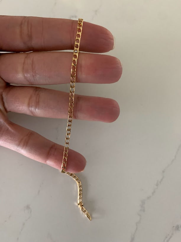 14K Gold 2.6MM Square Curb Link Anklet, Genuine Gold