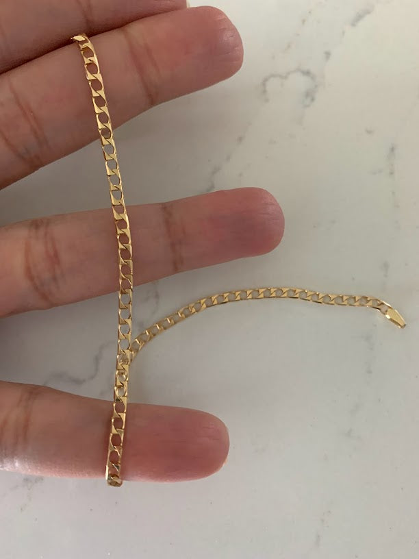 14K Gold 2.6MM Square Curb Link Anklet, Genuine Gold