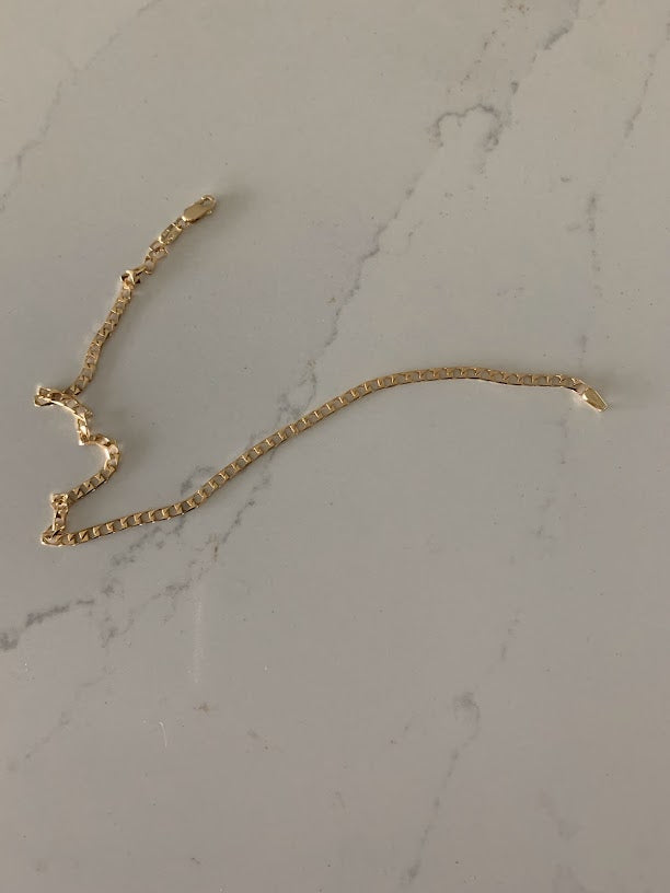 14K Gold 2.6MM Square Curb Link Anklet, Genuine Gold