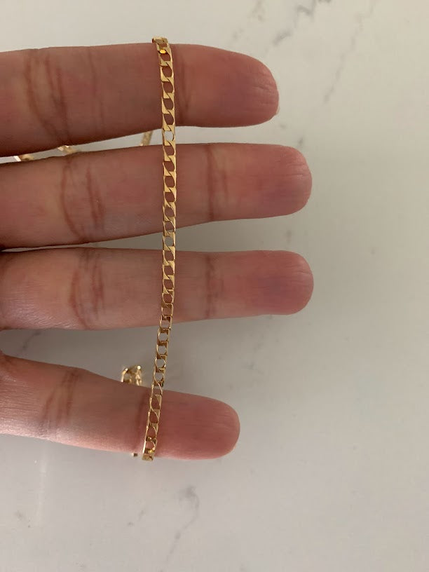 14K Gold 2.6MM Square Curb Link Anklet, Genuine Gold