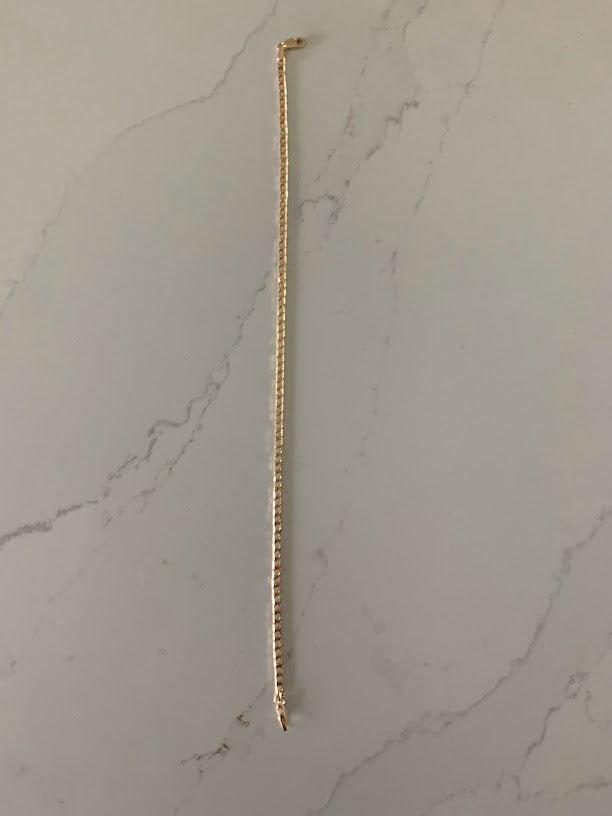 14K Gold 2.6MM Square Curb Link Anklet, Genuine Gold