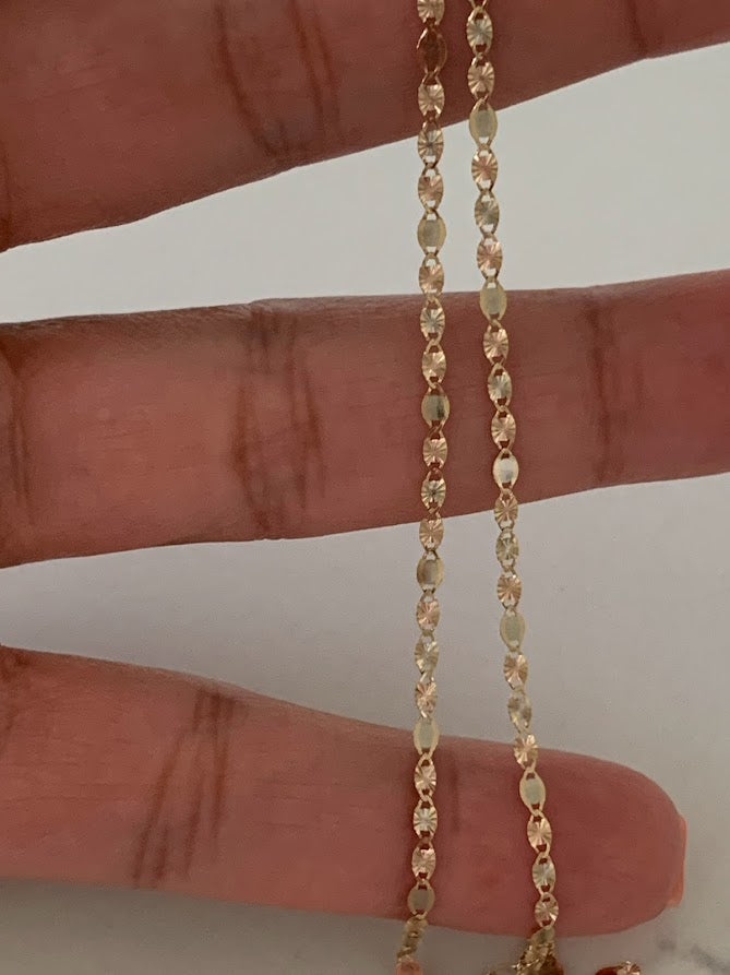 Solid 14K Tricolor Gold Chain, 2.1MM Flat Valentino DC Chain  BEST SELLER