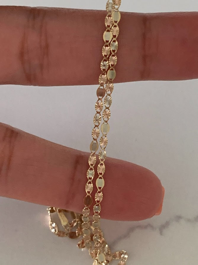 Solid 14K Tricolor Gold Chain, 2.1MM Flat Valentino DC Chain  BEST SELLER