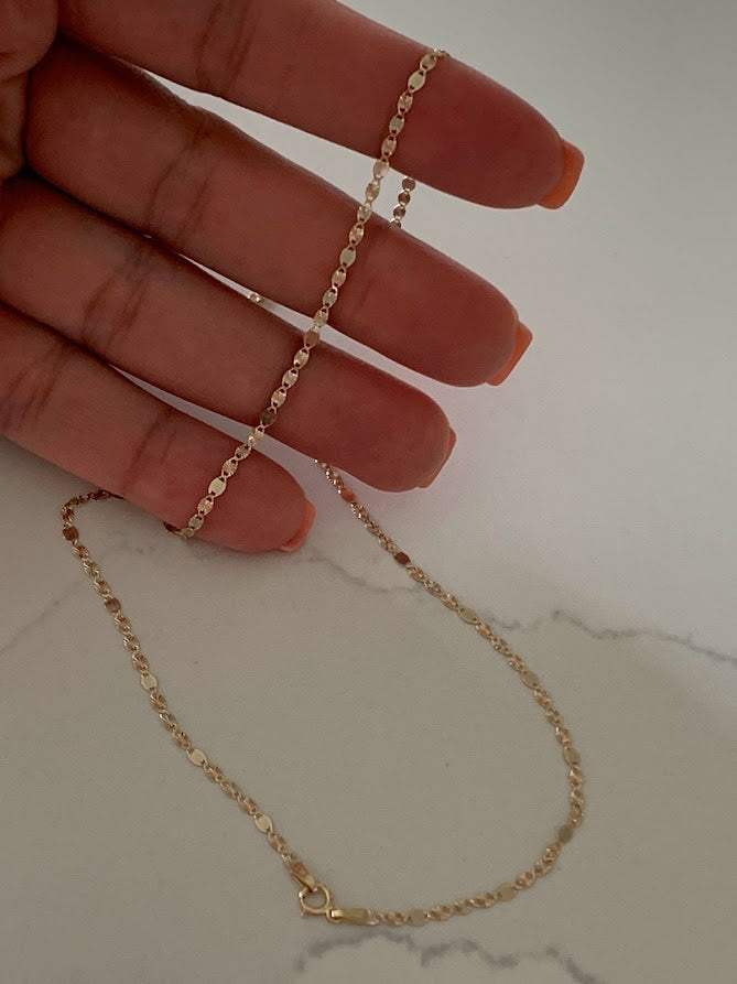 Solid 14K Tricolor Gold Chain, 2.1MM Flat Valentino DC Chain  BEST SELLER