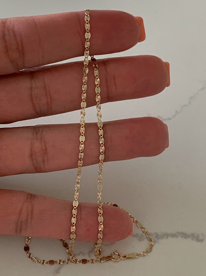 Solid 14K Tricolor Gold Chain, 2.1MM Flat Valentino DC Chain  BEST SELLER