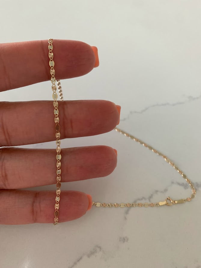 Solid 14K Tricolor Gold Chain, 2.1MM Flat Valentino DC Chain  BEST SELLER