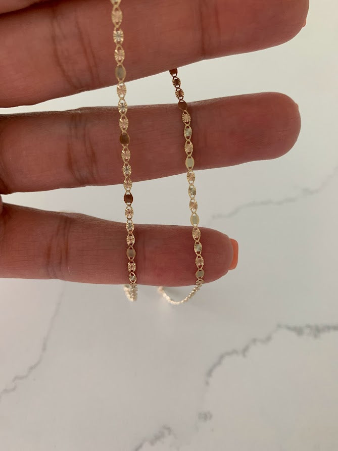 Solid 14K Tricolor Gold Chain, 2.1MM Flat Valentino DC Chain  BEST SELLER