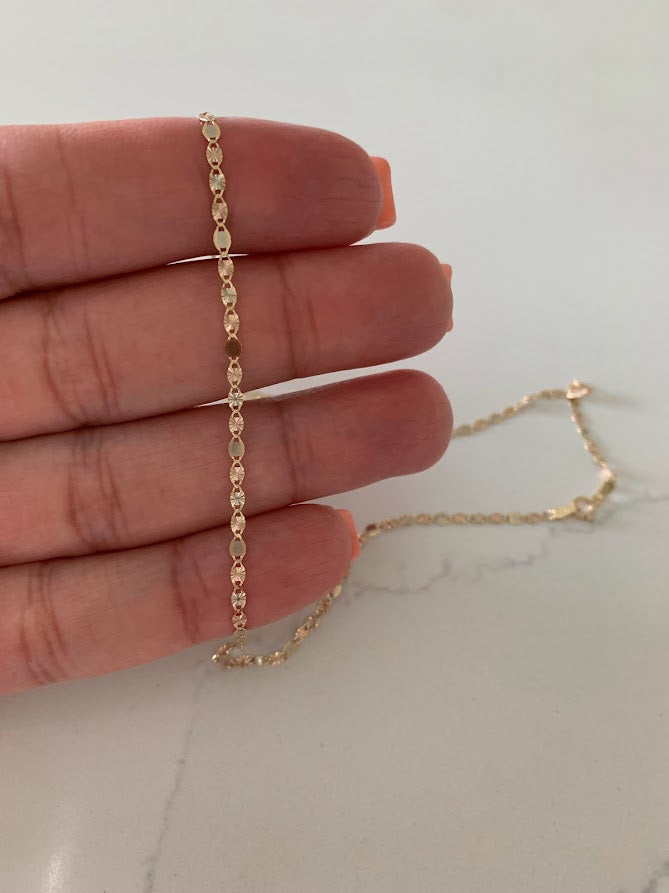 Solid 14K Tricolor Gold Chain, 2.1MM Flat Valentino DC Chain  BEST SELLER