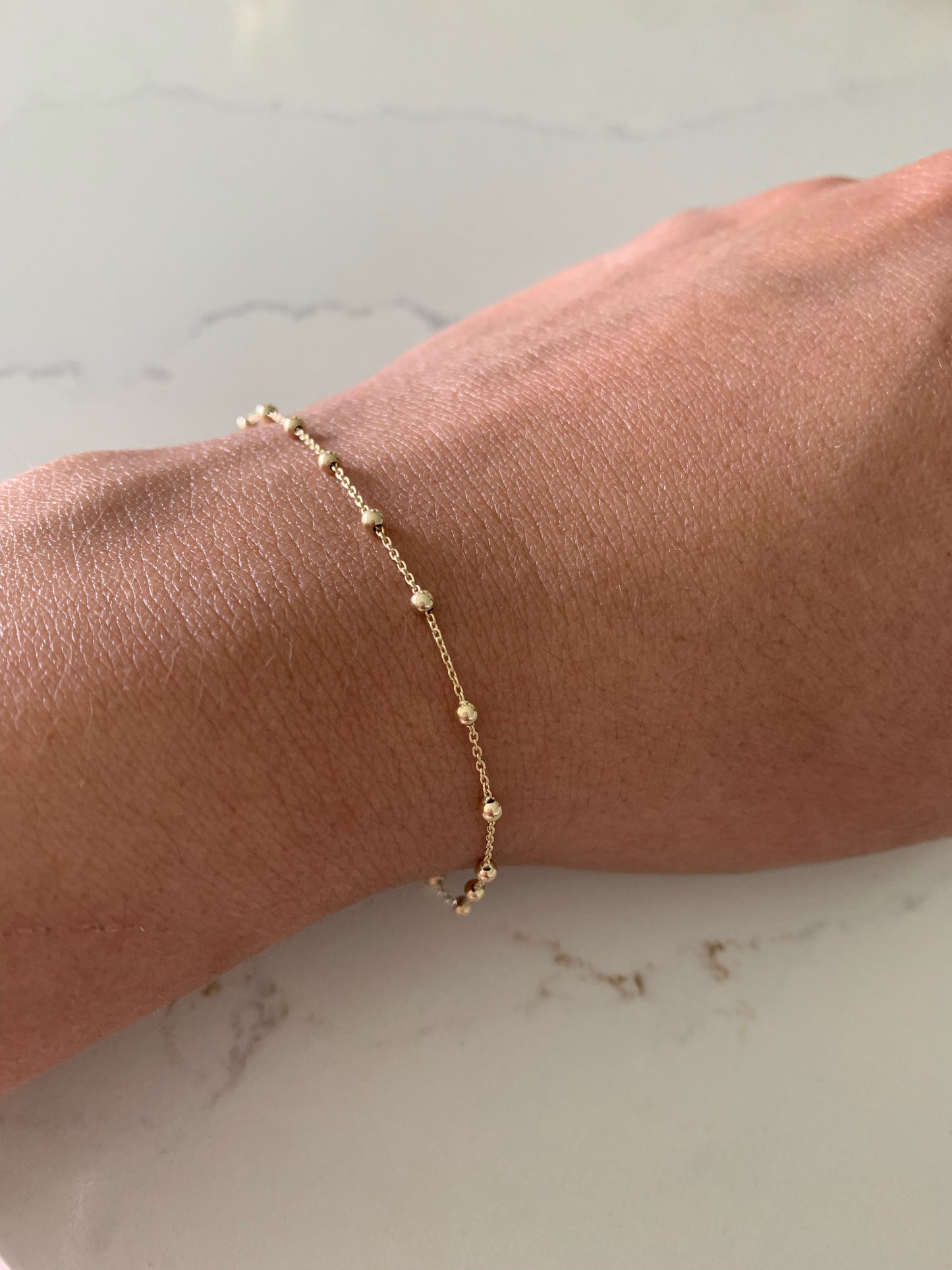 14K Yellow Gold Light Ball Bracelet or Anklet, Beaded Bracelet, Solid Gold Satellite Bracelet, Dainty Ball Bracelet, Jewelry For Women, Tiny Delicate