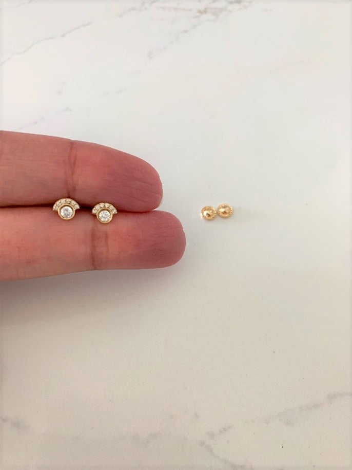 Cubic Zirconia Flower Earrings in 14K Gold