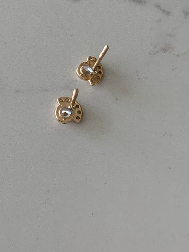 Cubic Zirconia Flower Earrings in 14K Gold