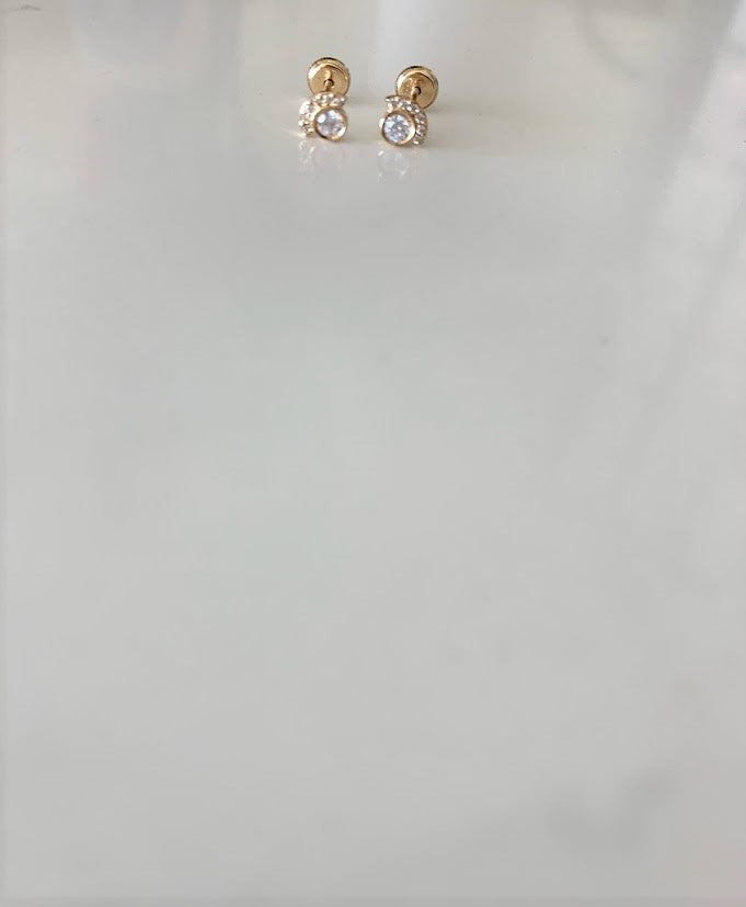 Cubic Zirconia Flower Earrings in 14K Gold