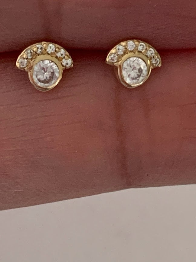 Cubic Zirconia Flower Earrings in 14K Gold